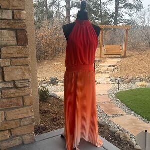 White House Black Market Red to Coral Ombre Halter Maxi Dress